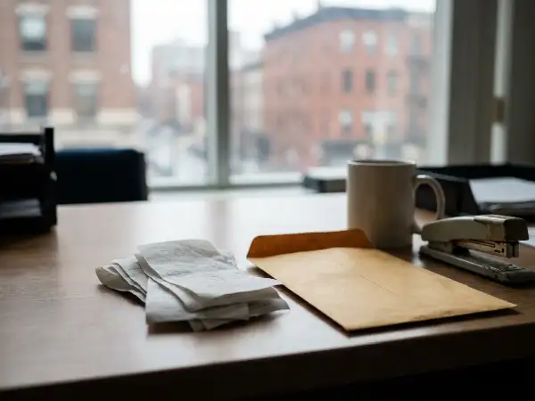 Stapeltje verfrommelde bonnetjes op een bureau